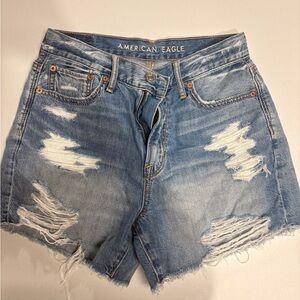 American Eagle Outfitters Boyfriend Blue Distressed Ripped Jean Shorts Size 0